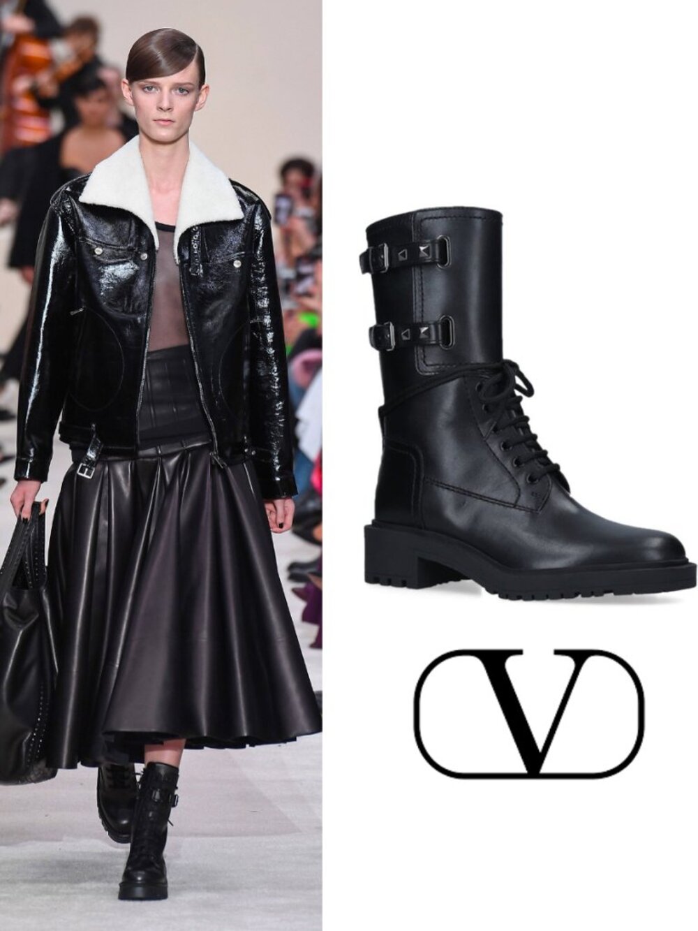 VALENTINO Garavani Rockstud Double-Buckle Combat Boot
